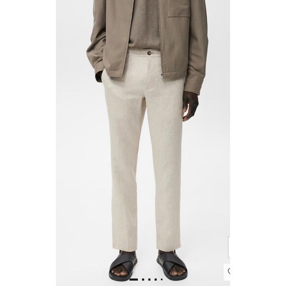 NWT Mango MNG Men’s 100% Linen Pants Slim Fit Pockets Off White Size 38 - Picture 2 of 10